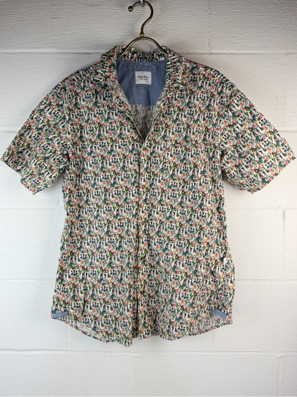 Serge Blanco Hula Dancer Hawaiian Print Button Down, Large